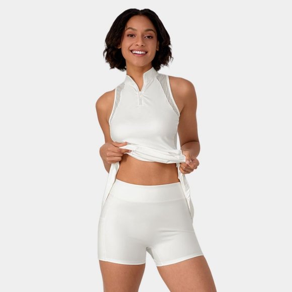 Halara White Half Zip Contrast Mesh Side Pocket 2-Piece Tennis Dress Size M NWT - Picture 3 of 10